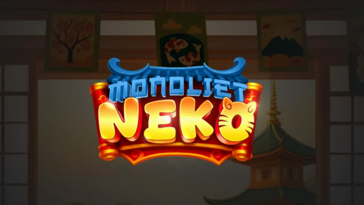 Tampilan visual slot Monoliet Neko dengan tema Kucing Keberuntungan dan nuansa emas.
